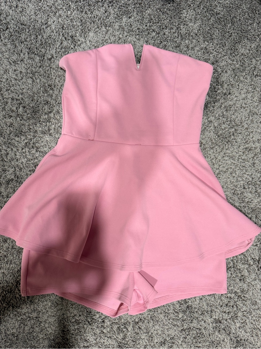 Fashion Nova Pink Strapless Peplum One-Piece Romper